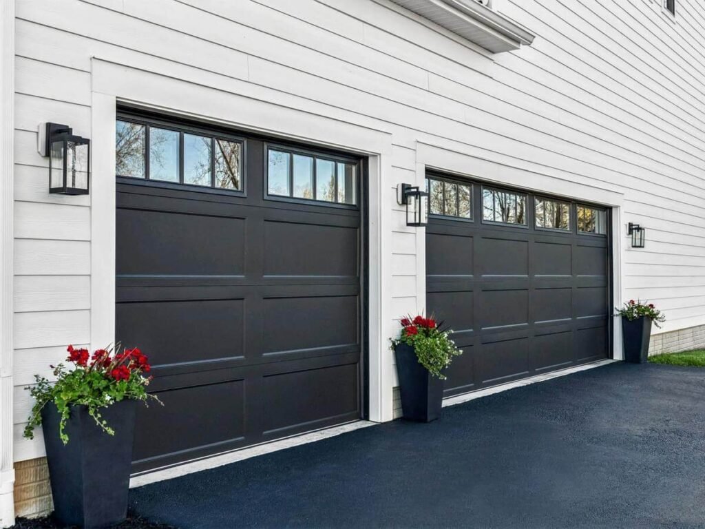 Modern black garage door installation in Gladwyne, PA