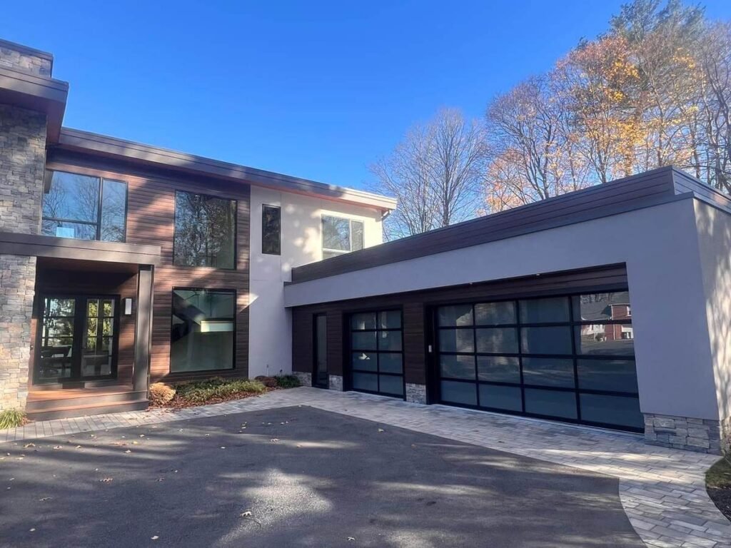 Modern glass garage door installation in Villanova, PA