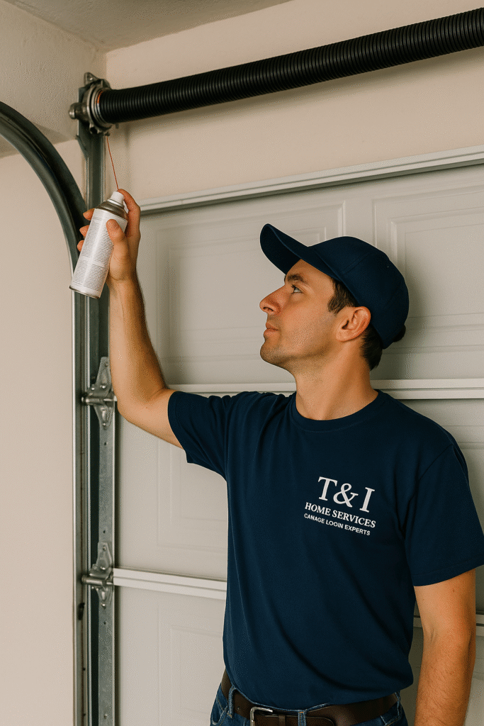 Technician performing professional garage door maintenance and inspection in Pennsylvania